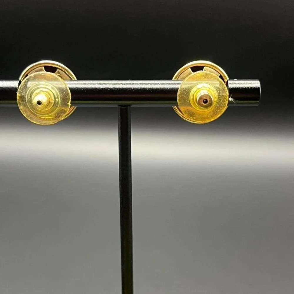 Vintage 80s Gold Plated Button Stud Earrings Dome Retro Classic